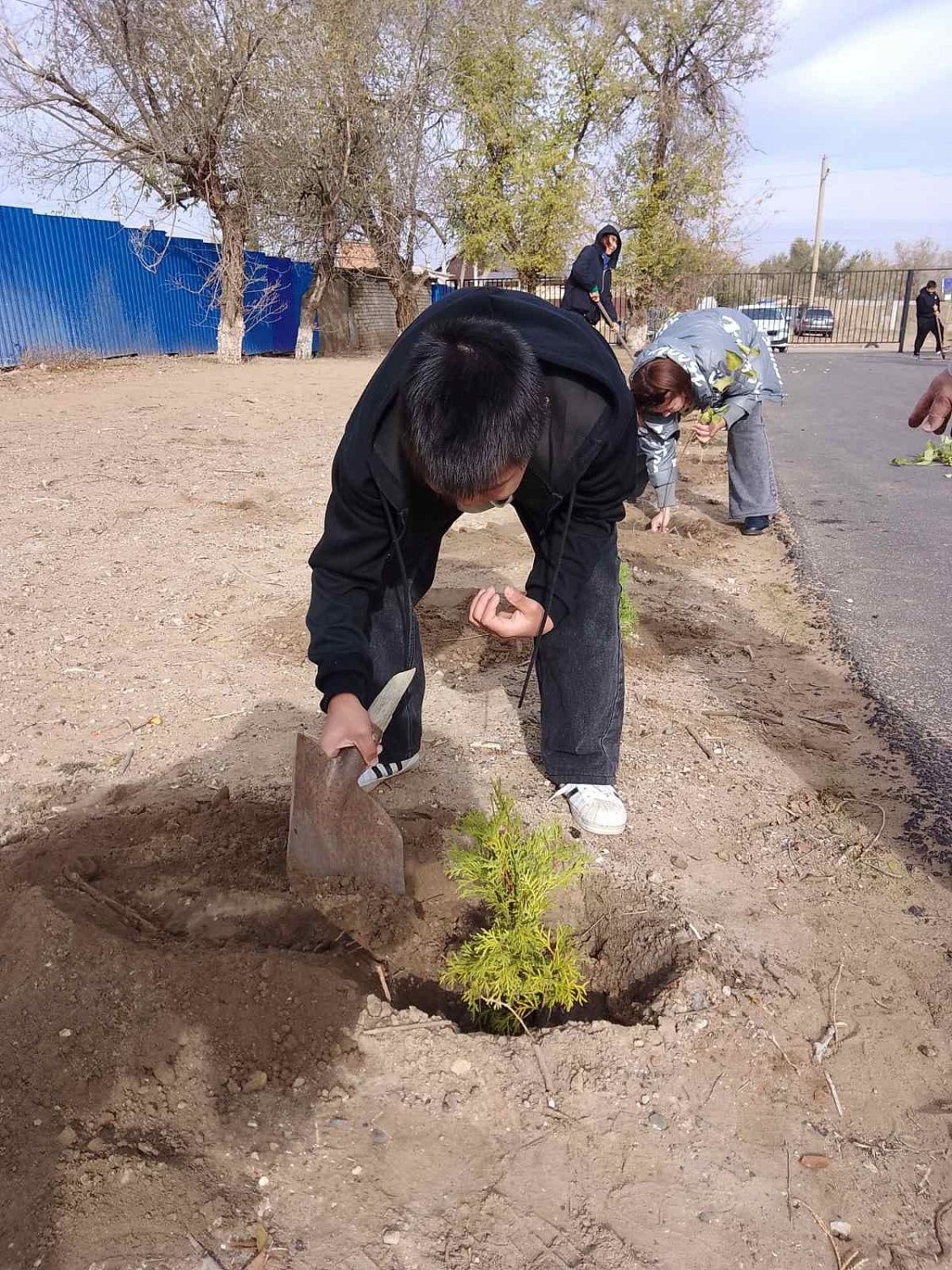 28 октября члены МВС Калмыкии приняли участие в акции «Посади дерево» на территории Троицкой школы